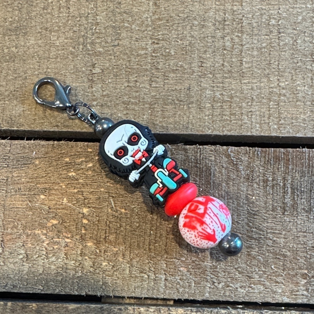 Horror Character Keychain with Red Accents
